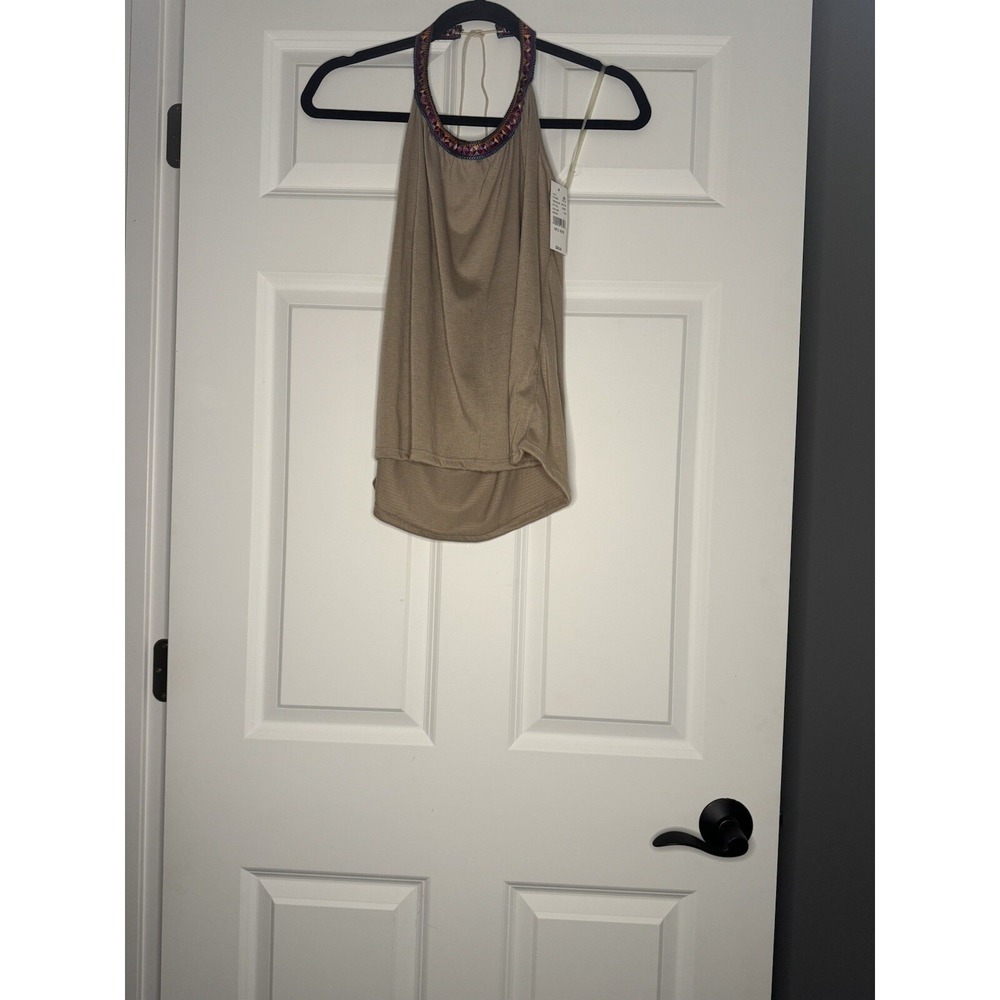 La Hearts Halter Top Embellished Neckline Medium Taupe  Nwt
